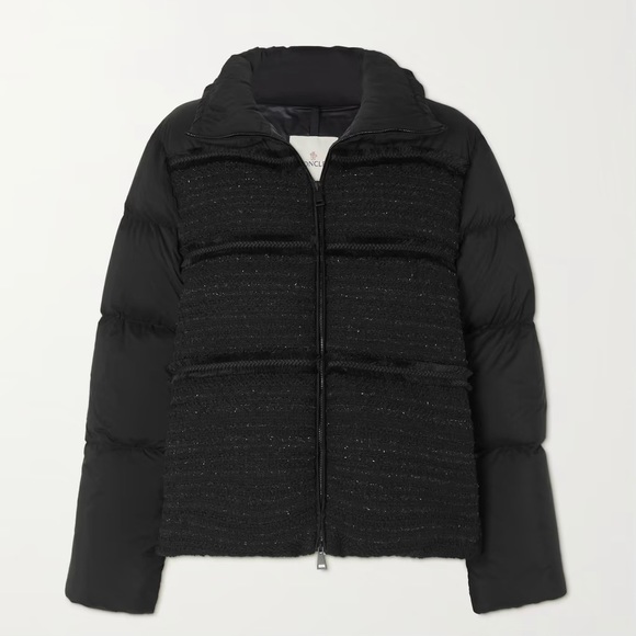 Moncler Jackets & Blazers - MONCLER New Size 4 (Large) Aucun Quilted Tweed-Lamé and Shell Down Black Jacket.